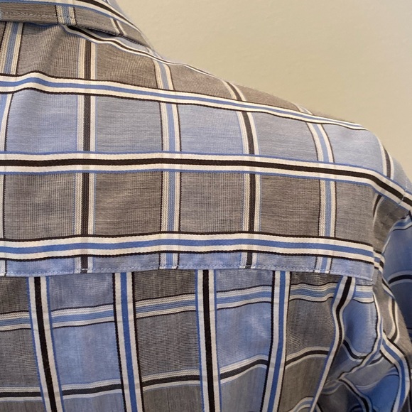 Bugatchi Mens Blue Gray Plaid w Gray Cuffs & Inside Collar / Size S / Fitted - Picture 11 of 13